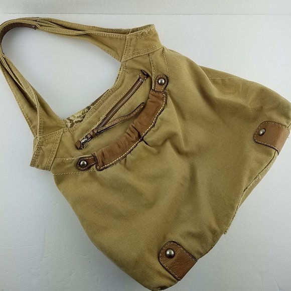 Fossil Handbags - Fossil Tan Canvas Leather Trim Shopper Tote Bag